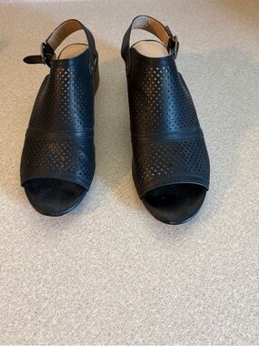 Restricted Black Perforated Peep-Toe Slingback Sandals